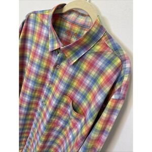 Alan Flusser Plaid Shirt Button Up Mens XXL 2XL Cotton Long Sleeve Flip Cuff